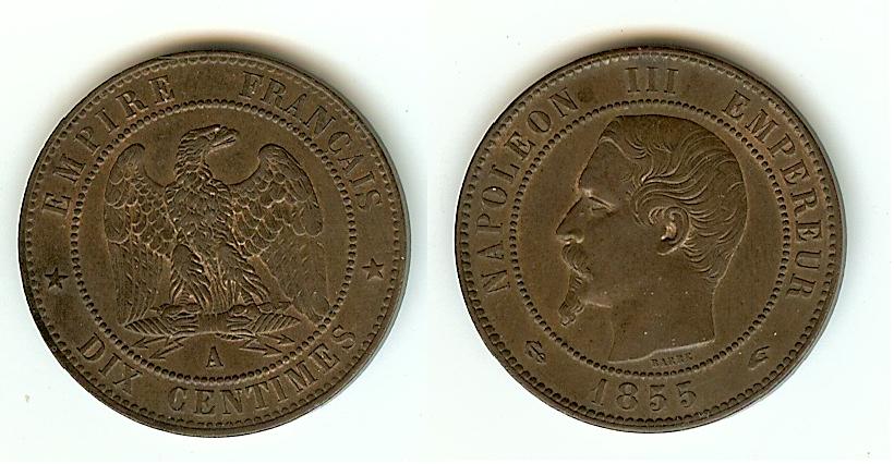 Dix centimes Napoléon III, tête nue 1855 Paris SPL